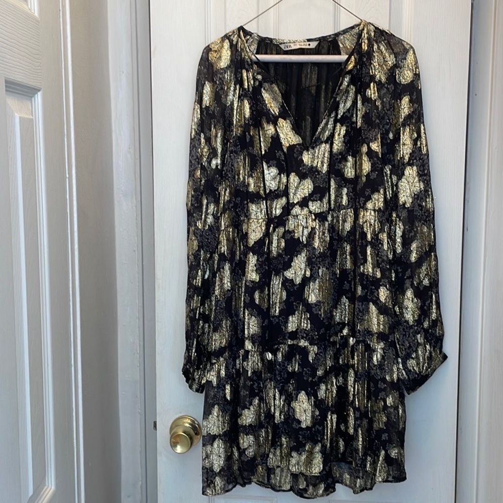 Zara gold summer flowy dress